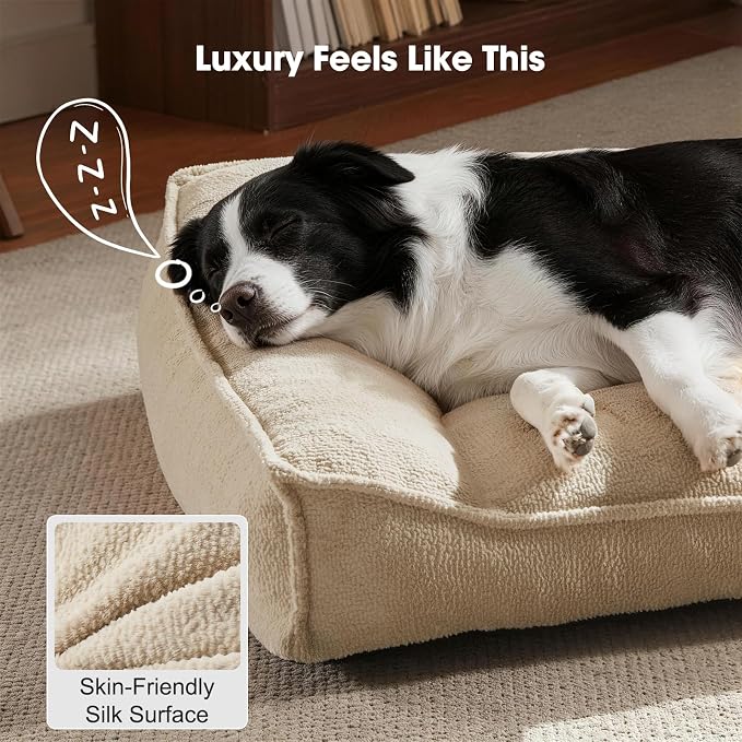 FURTIME Orthopedic Dog Bed Medium Size Dog, Extra Thick Supportive Comfort Pet Sofa, Ergonomic Slant Dog Couch Bed with Removable Washable Cover, Ultra Soft Surface & Non-Slip Bottom, Beige, 35"