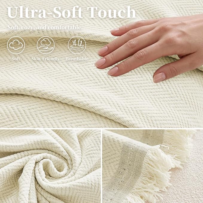 hyha Couch Cover for Dogs, Boho Sofa Covers for 3 Cushion Couch Washable, Chenille Sofa Slipcover for Pets, Soft Loveseat Sectional Couch Throw Blankets with Tassels (Beige, 71x102 Inch)