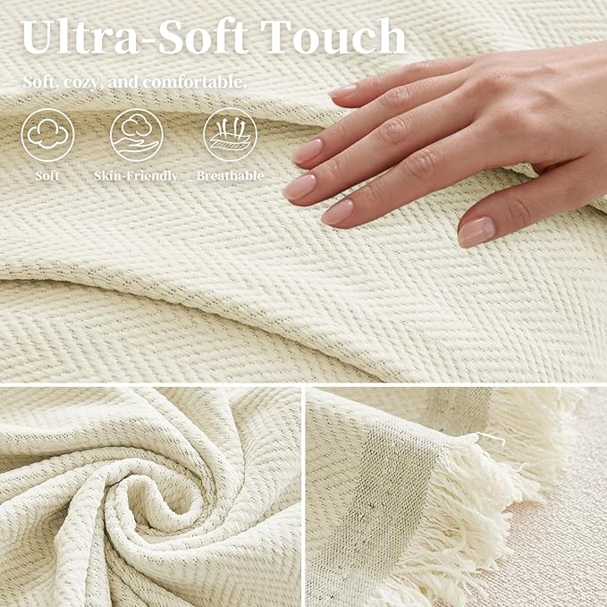 hyha Couch Cover for Dogs, Boho Sofa Covers for 3 Cushion Couch Washable, Chenille Sofa Slipcover for Pets, Soft Loveseat Sectional Couch Throw Blankets with Tassels (Beige, 88.5x134 Inch)