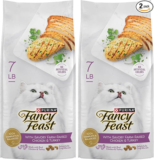 PURINA Fancy Feast Dry Cat Food with Savory Chicken and Turkey - 7 lb. Bag (Pack of 2)