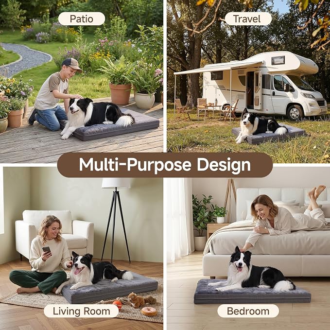 XL Waterproof Large Dog Bed, Outdoor Dog Bed for Crate, Kennel Beds Pet for Large Dogs, Waterproof, Wipeable, Anti-Slip, Washable, 41" x 27", Dark Grey