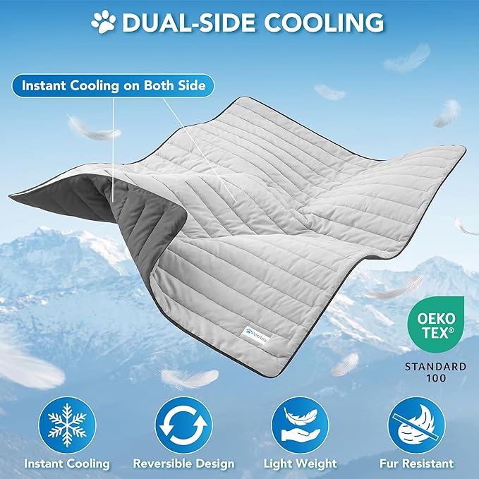 PetAmi Dog Cooling Mat, Q-Max Pet Cooling Blanket with Thick Cushioning, Self Cooling Pad for Dogs & Cats, Reversible Summer Mat for Crate, Couch, Kennel, Gray/Light Grey, Small (24x32)