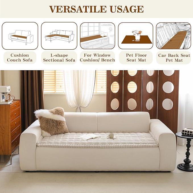 MYSKY HOME Couch Covers for 2 Cushion Sofa, Couch Cover for Dogs, Sofa Covers for Pets Washable, Soft Non-Slip Sofa Slipcovers, Loveseat Couch Covers, Furniture Protector, Oatmeal, 27.6" x 59"
