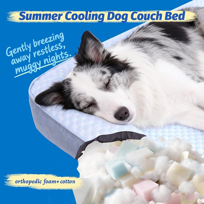 WATANIYA PET Cooling Dog Bed, Washable Cooling Mat for Large Dogs with Removable Cover, Self Cooling Couch Cover for Dog, Non-Slip Dog Couch Bed, 41x37 Inch, Blue