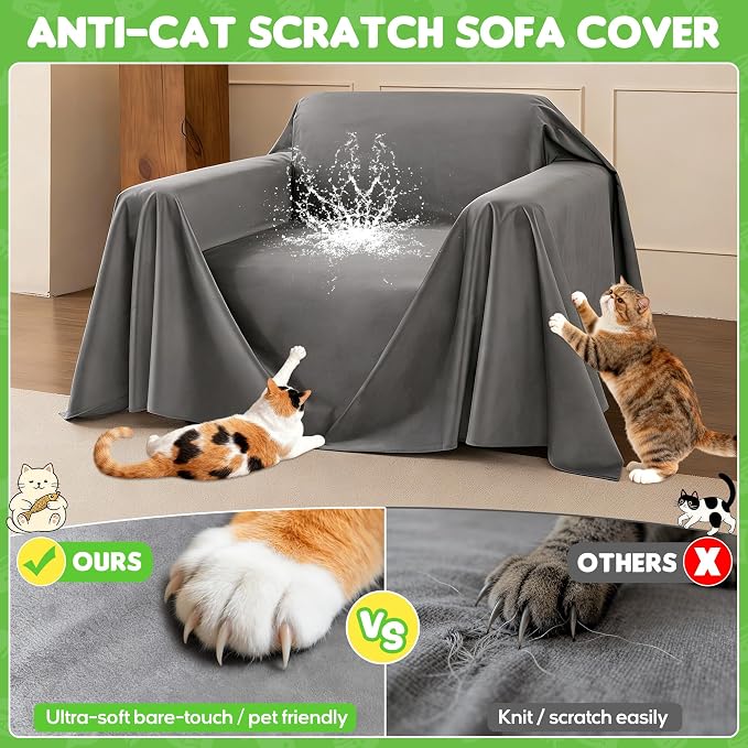 Couch Cover, Cat Scratch Resistant Sofa Cover, Waterproof Sofa Cover, Heavy Duty Anti Slip Washable Pet Furniture Protector, Ultra Soft Pet Friendly Couch Protectors for Cats, Dogs, Kids 102"X71"