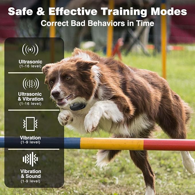 No Shock Dog Training Collar with Remote 3300ft Range, Humane Vibrating Dog Collar, 3 Modes Ultrasonic, Beep, Vibration for Small Medium Large Dogs - Security Lock & No Prongs