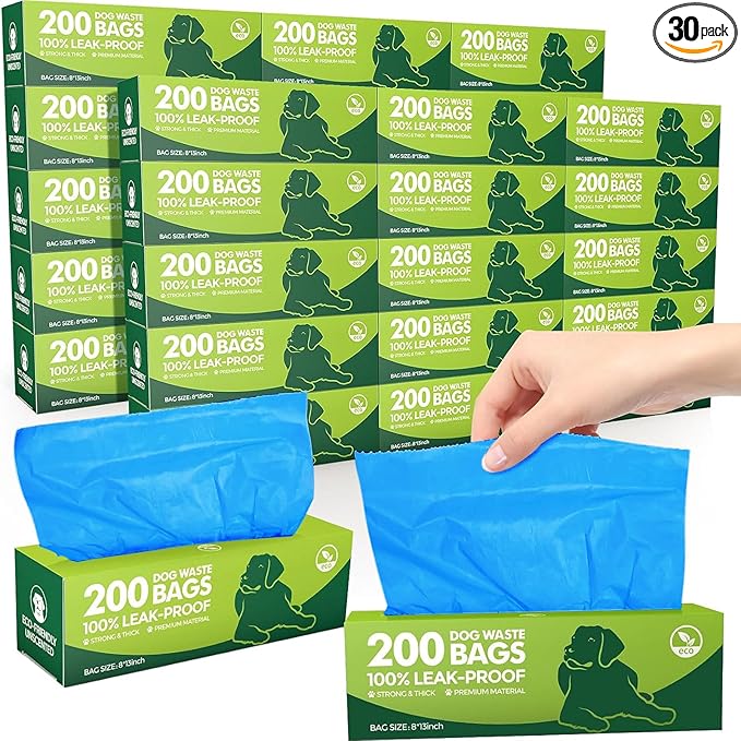 Harloon 6000 Counts Dog Poop Waste Bags Bulk, 30 Rolls Pet Waste Bags, Extra Thick Strong Leak Proof, for Walking, Travel, Park, Puppy Cleanup,Universal Doggy Rolls Waste-Box(Bule,12 x 8 Inches)