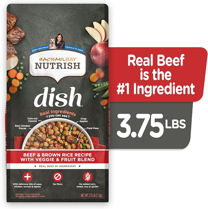 Rachael Ray Nutrish Dish Premium Natural Dry Dog Food, Beef & Brown Rice Recipe with Veggies, Fruit & Chicken, 3.75 Pounds