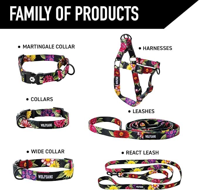 Wolfgang Heavy Duty, Adjustable Dog Collar with Quick Release Nylon Buckle for Walking & Training, DarkFloral Print, Small