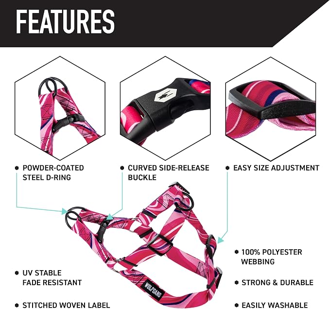 Wolfgang Heavy Duty Adjustable Dog Harness, Pull-Tested for Walking & Training, MarbleSwirl Print, Large