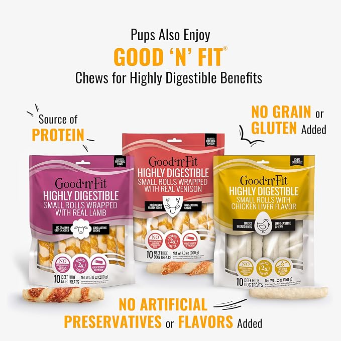 GOOD 'N' FUN Mini Rolls Long-Lasting Treat for Small Dogs, with Real Proteins, Beef Hide and Premium Chicken, Supports Dental Health, Mental Stimulation, 8 oz