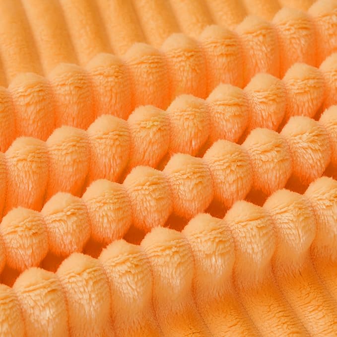 Bnuitland Fleece Throw Blanket for Couch, 300GSM Soft Warm Cozy Fluffy Throw for Adults & Kids, Stripe Pattern, All Season Sofa Bed Blanket for Home Decor, Light Orange 50"x60"
