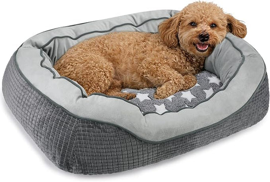 Dog Beds for Small Medium Dogs & Cats. Washable Pet Bed, Orthopedic Dog Sofa Bed, Soft Calming Sleeping Warming Puppy Bed (Star-Grey, Small-(20’’x 19’’x 6’’))