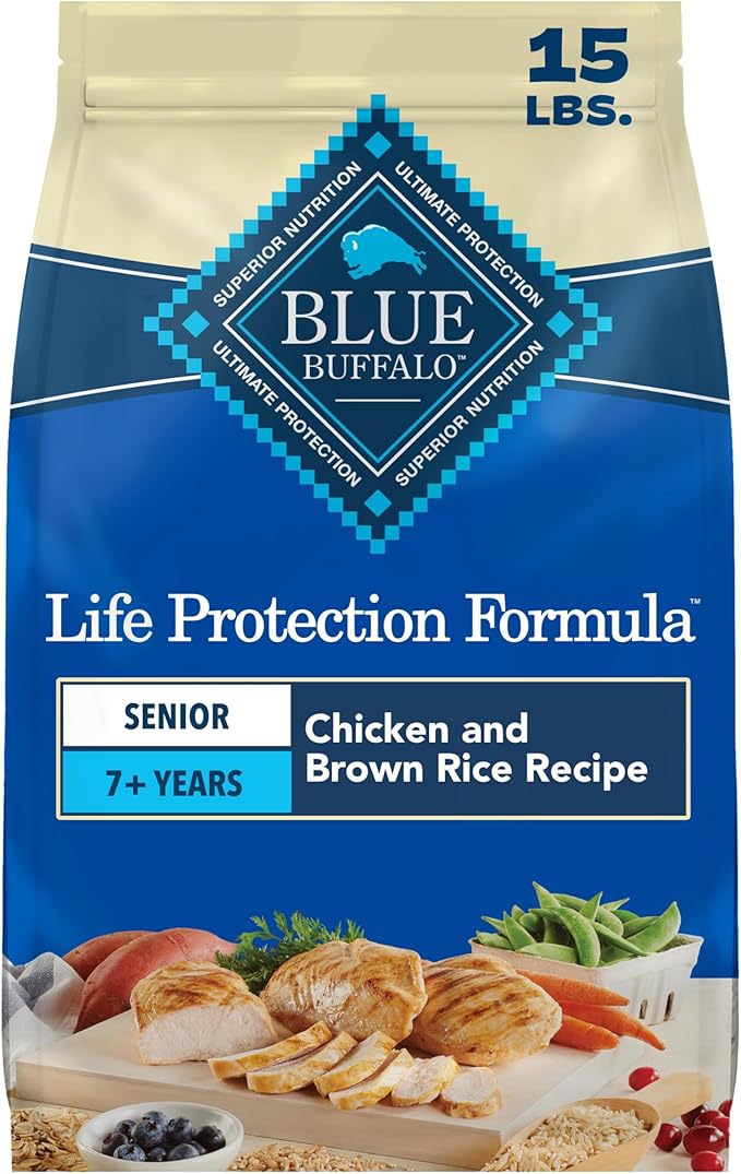Blue Buffalo Life Protection Formula Chicken & Brown Rice Senior Dry Dog Food, Supports Immunity With Antioxidant-Rich LifeSource Bits, Promotes Healthy Muscle Development, Skin & Coat Health, 15 lbs.