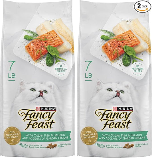 Fancy Feast Purina Dry Cat Food with Ocean Fish, Salmon, and Garden Greens Accents - 7 lb. Bag (Pack of 2)