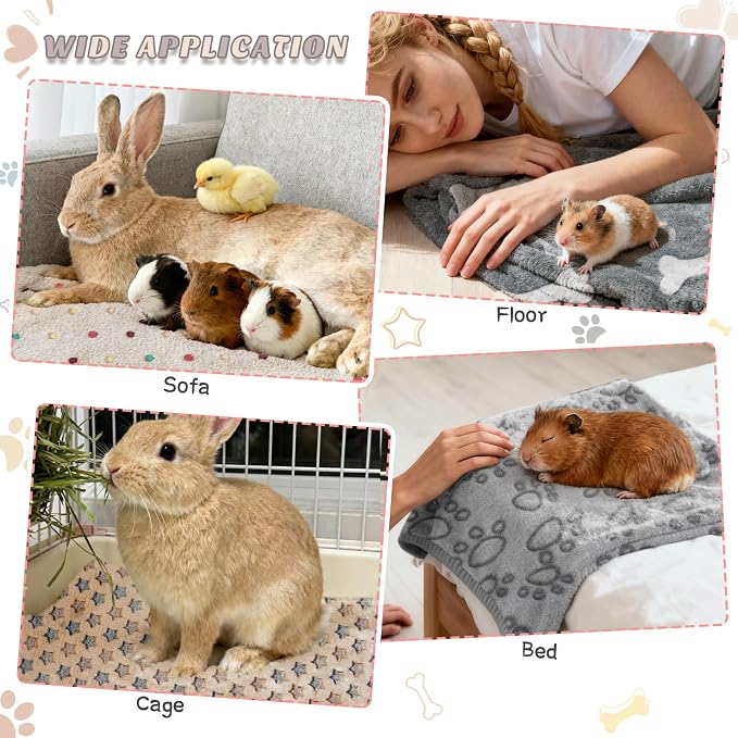8 Pack Guinea Pig Cage Liner, Washable Guinea Pig Fleece Blankets Beding Accessories, Flannel Throw Warm Sleep Mat, Pet Pee Pads for Small Animal Hamster Rabbit Puppy Cat (Dark Color, 26x14 Inch)