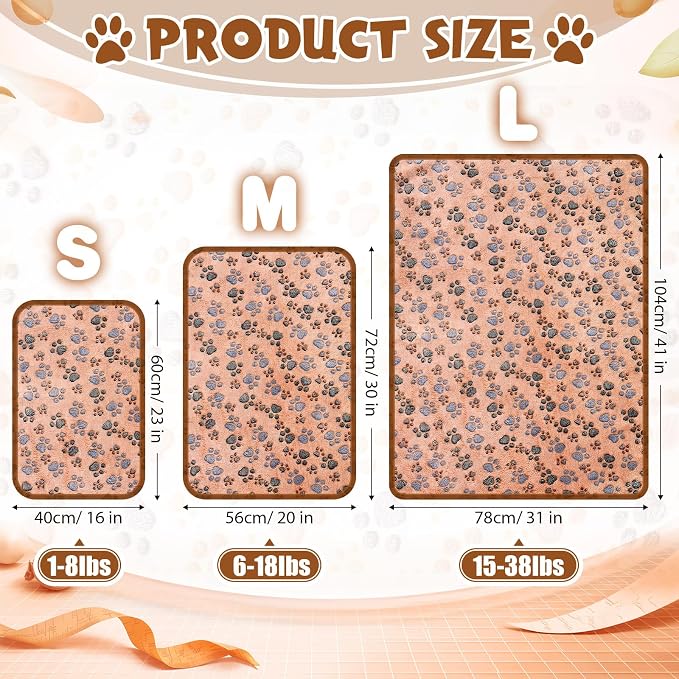 Tegeme 12 Pcs Pet Blankets 41 x 30 Inch Soft Fluffy Fleece Dog Cat Warm Paw Print Pattern Blankets Flannel Throw for Pets Dog Puppy Cat(Camel,Gray)