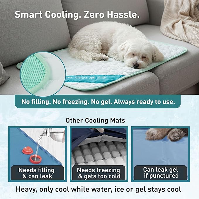 INSPECTOR TAIL Dog Cooling Mat - No Freeze Needed, Self-Cooling Pad for Large Dogs, Washable Portable for Crate Kennel Car Sofa Bed Floor, Indoor Outdoor Summer Use, 38"x27" with Carry Bag