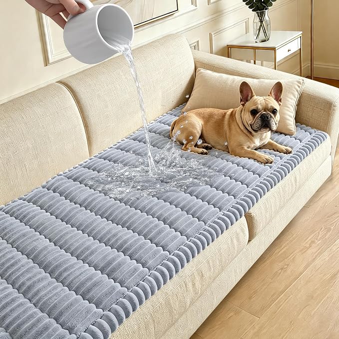 Waterproof Couch Cover for Dogs Washable,Non Slip Fuzzy Durable Couch Covers for 3 Cushion Sofa Pet Friendly Sofa Cover Dog Thick Soft Slipcovers Protector Couches Mat Bed (Light Grey, 27.6" x 70.9")