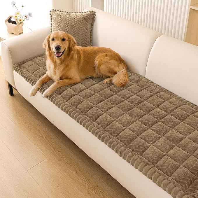 Smiry Couch Cover for Dogs, Non Slip Fuzzy Pet Sofa Covers Washable for 3 Cushion Couch, Soft Thick Furniture Protector for Cats Dogs, Against Fur, Dirt, Scratch Resistant (Mocha Brown, 35.4"x70.9")