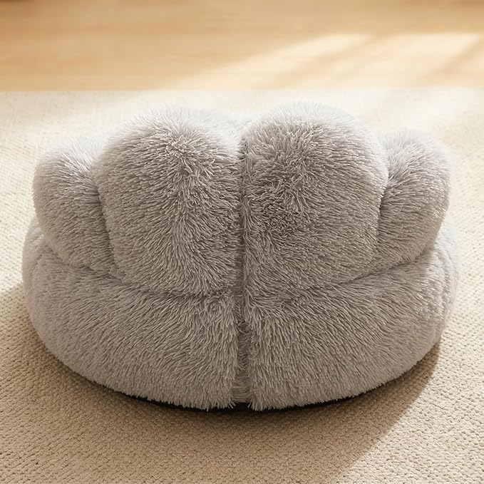 Cat Paw Shaped Cat Bed, Long Plush Calming Cat Bed for Indoor Cats, Washable Pet Bed with Anti-Slip Bottom, Soft Cozy Bed for Small Medium Large Cats & Dogs (Grey, X-Large)