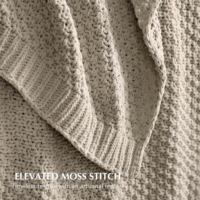 EVERGRACEHOME Chunky Chenille Knit Throw Blanket for Couch, Soft Luxurious Moss Stitch Blankets for Bed, Cozy Decorative Farmhouse Knitted Throws for Sofa, Warm Gray, 50" x 60"
