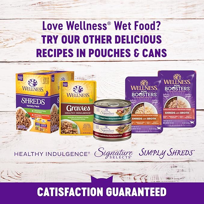 Wellness Healthy Indulgence Morsels Variety Pack Adult Wet Cat Food, Natural, Protein Rich, Grain Free, 2 Flavors, 3 oz, Pack of 8 Pouches
