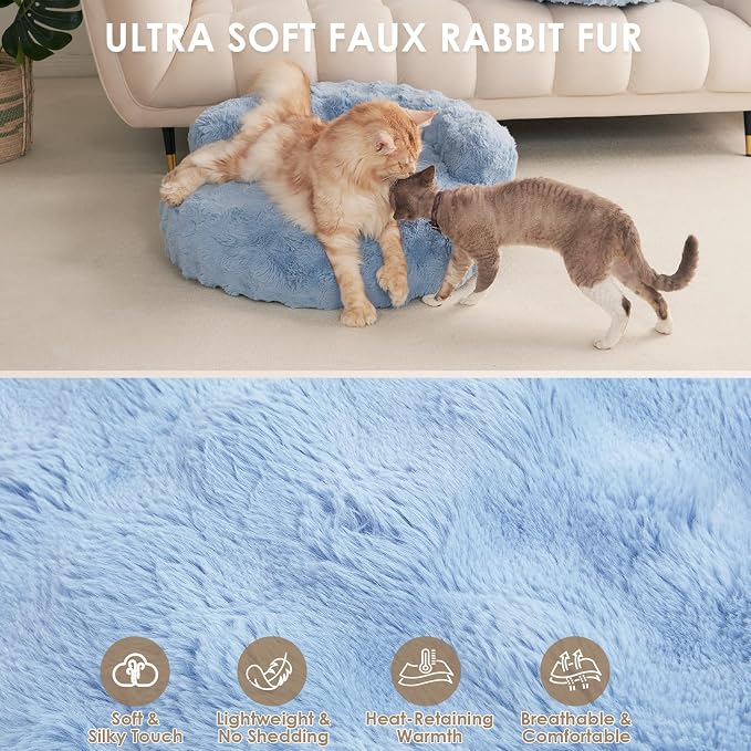 EHEYCIGA Soft Dog Couch Bed for Large Dog, Fluffy Medium Dog Bed with Removable Washable Cover, Bolster Pet Sofa, Waterproof and Non-Slip, 36" x 36"x 9", Blue