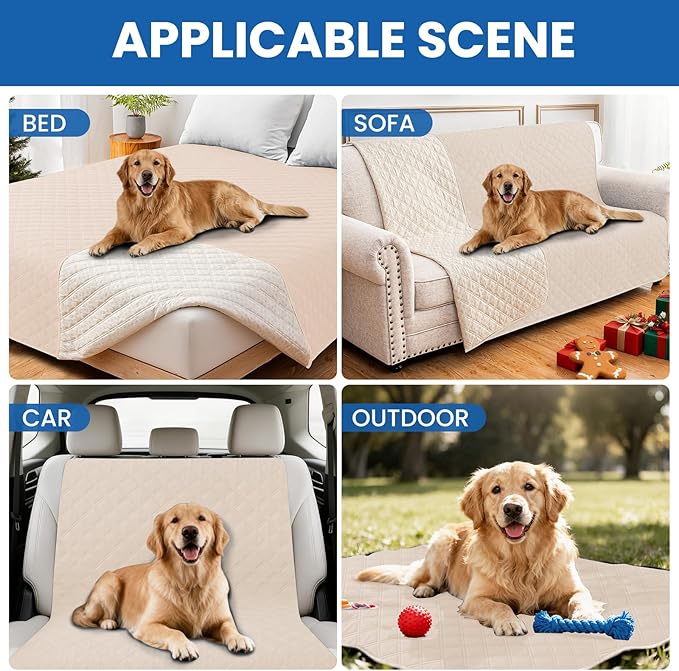 Waterproof Dog Bed Cover, Non-Slip Dog Blanket for Couch, Couch Covers for Dogs Washable, Pet Blanket for Furniture, Pet Bed Mat for Sofa, Car, Pet Supplies (82x102 Inch, Beige)