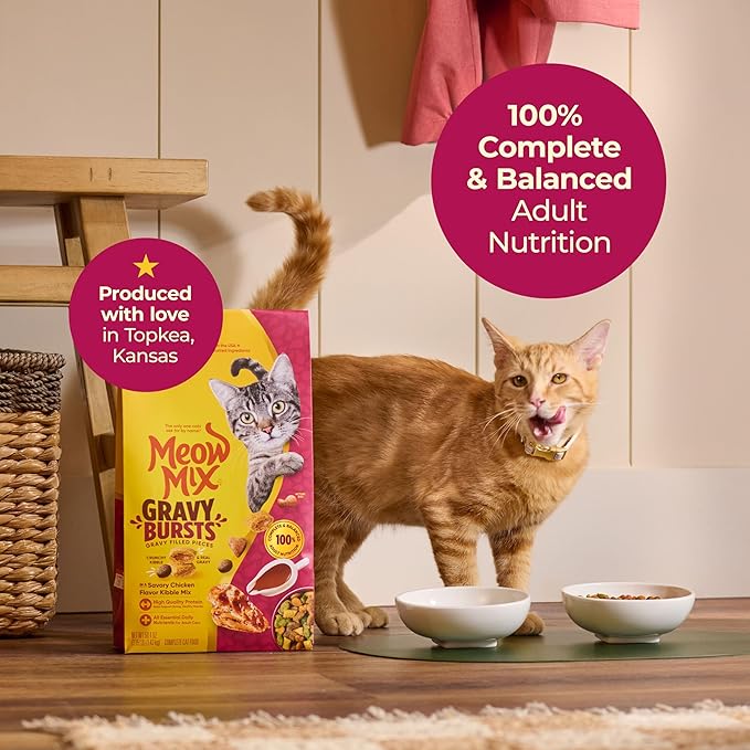 Meow Mix Gravy Bursts Gravy Filled Pieces Savory Chicken Flavors, Dry Cat Food, 13.5 lb. Bag
