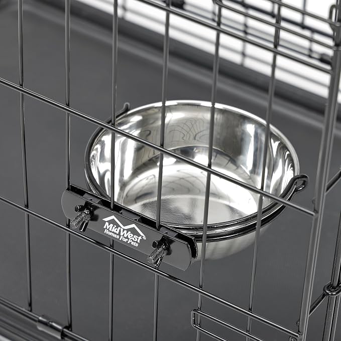 MidWest Homes for Pets Snap'y Fit Stainless Steel Food or Water Bowl, Holds 2 Quarts, Mounts to Wire Crates, No-Tip Design, Rust-Resistant, for Large Dogs and Cats