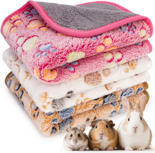 RAINFLOW 3Pcs Guinea Pig Fleece Blanket - Waterproof Washable Pet Cage Liner Pee Pad, Paw Print Absorbent Mat for Small Dog Rabbit Hamster Ferret Chinchilla, 23.6 x 15.7 Inch, 3 Colors
