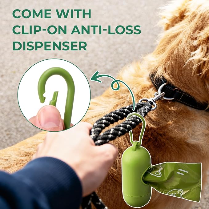 Dyforce Dog Poop Bags Rolls with Dispenser, 600 Count Value Pack Extra Thick Strong Leak Proof Poop Bags for Dogs Doggy with Holder, Scented Pet Waste Cat Litter Bags 9x13" Bulk, Green