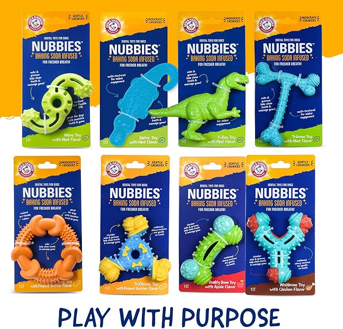 Arm & Hammer Nubbies TriBone Dog Dental Chew Toy Peanut Butter Flavor Moderate Chewers Nylon TPR Plaque Tartar Reduction Baking Soda Infused