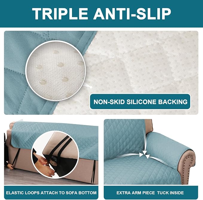 Turquoize 100% Waterproof Sofa Covers Chair Cover Slipcover Couch Protector Triple Non-Slip Sofa Slipcover for 1 Cushion Furniture Protector for Pets, Kids,Dog (Chair 23", Stone Blue)