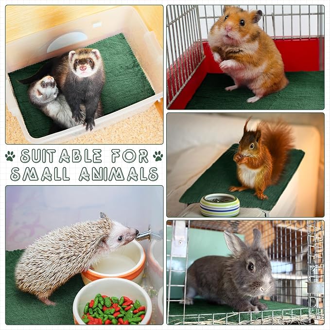 SmoothNovelty 5 Pcs Waterproof Guinea Pig Blankets Washable Small Animal Pee Pad Pet Blanket Sleep Bedding Mats Absorbent Guinea Pig Cage Liner Reusable Pet Sleep Pad(Dark Green,12" X 12",Classic)