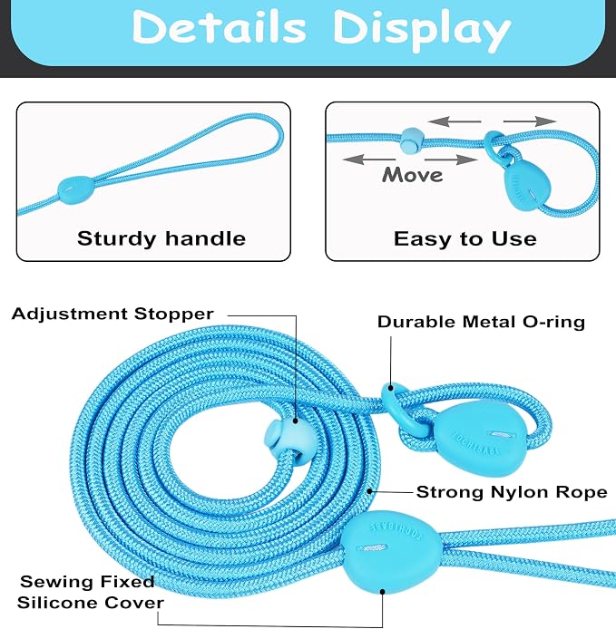Slip Lead for Dogs 6FT Strong Training Leash Heavy Duty No Pull Comfortable Rope Lightweight for Small Medium Dogs (Blue)