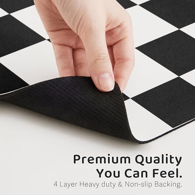 Checkered Dog Feeding Mat, Absorbent Mats for Dog Food and Water Bowl, Dispenser, Modern Aesthetic Black White Checkerboard Pet Placemat for Dogs, Cats, Puppy Accessories, 12" X19”