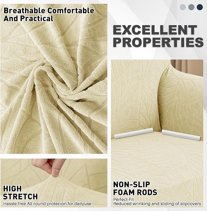 YEMYHOM Couch Cover Latest Jacquard Design High Stretch Extra Large Sofa Covers Pet Dog Cat Proof Oversized Slipcover Non Slip Magic Elastic Furniture Protector (X-Large, Begonia Leaf Beige)