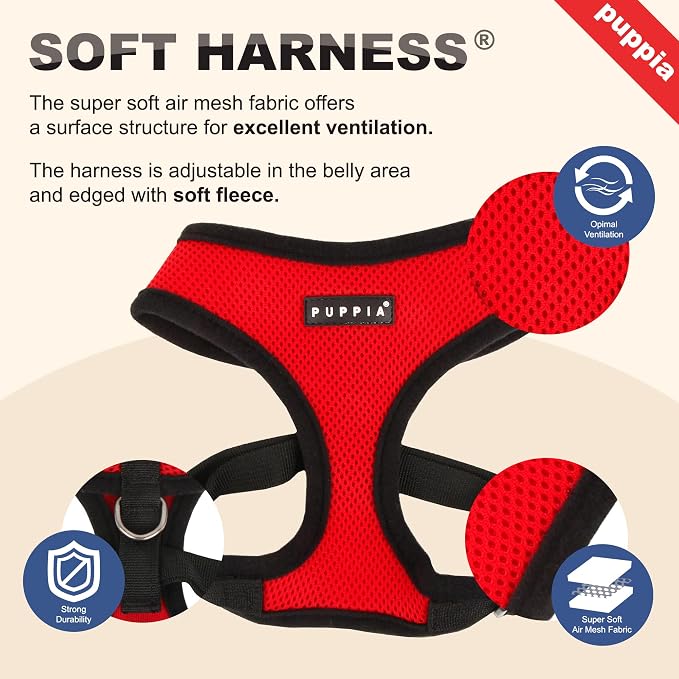 Puppia Soft Dog Harness No Choke Over-The-Head Triple Layered Breathable Mesh Adjustable Chest Belt and Quick-Release Buckle, Yellow, X-Small