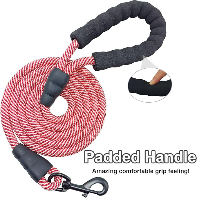 MayPaw Rope Dog Leash 6 FT, Heavy Duty Nylon Pet Leash, Soft Padded Handle Thick Lead Leashes for Large Medium Dogs Walking Training (red, 1/2" * 6')