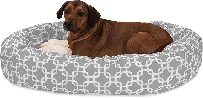 Majestic Pet 52 Inch Links Sherpa Calming Dog Bed Washable – Cozy Soft Round Dog Bed with Spine for Head Support - Fluffy Donut Dog Bed 52x35x11 (inch) – Round Pet Bed X- Large - GRAY