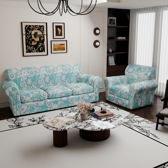 Stretch Couch Covers, Floral Printed Sofa Covers,2 Piece Armchair Slipcover with Separate Sect Cover,Washable Sofa Slipcover, Pet Friendly Furniture Protector Fit for Home (Armchair,Flower Shadow)