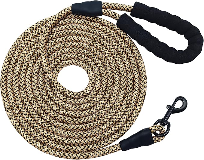 MayPaw 15FT Rope Dog Leash, Long Dog Lead 6/8/10/15/20FT Nylon Pet Leash, Soft Padded Handle Thick Lead Leashes for Large Medium Dogs (Brown, 1/2" * 15')