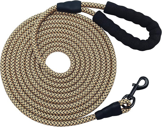MayPaw 15FT Rope Dog Leash, Long Dog Lead 6/8/10/15/20FT Nylon Pet Leash, Soft Padded Handle Thick Lead Leashes for Large Medium Dogs (Brown, 1/2" * 15')