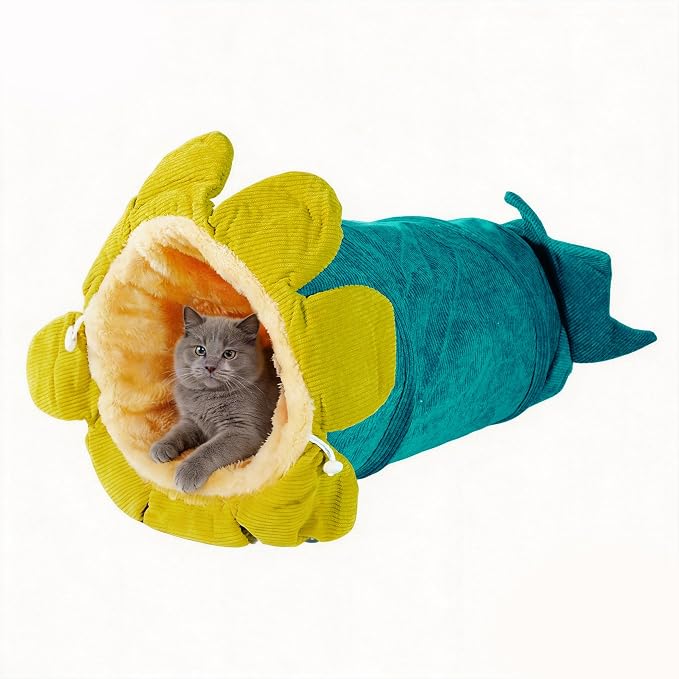Cat Tunnel with Hanging Toys, Cat Toys Kitten Toys Assorted, Indoor Activity Center for Cats and Kittens, 10 x 22 inches (Blue & Green)