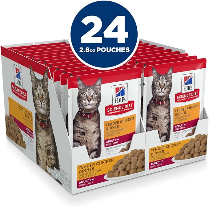 Hill's Science Diet Adult 1-6 Wet Cat Food, Tender Chicken, 2.8 oz. Pouches, 24-Pack