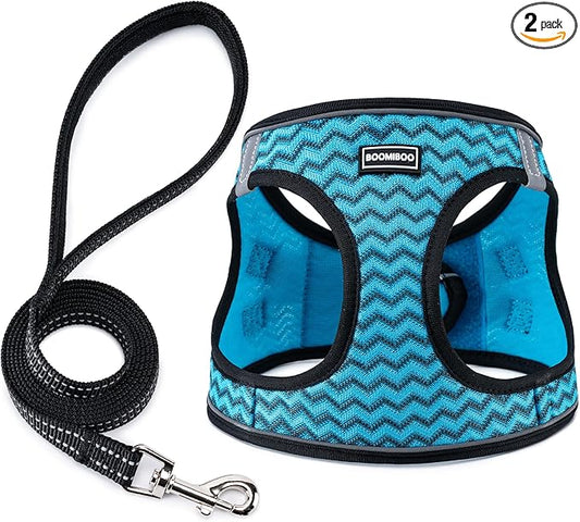 Dog Harness with Leash Set, No Pull Adjustable Reflective Step-in Puppy Pet Vest Harnesses for Small Medium Large Dogs and Cats,Blue Stripe XL