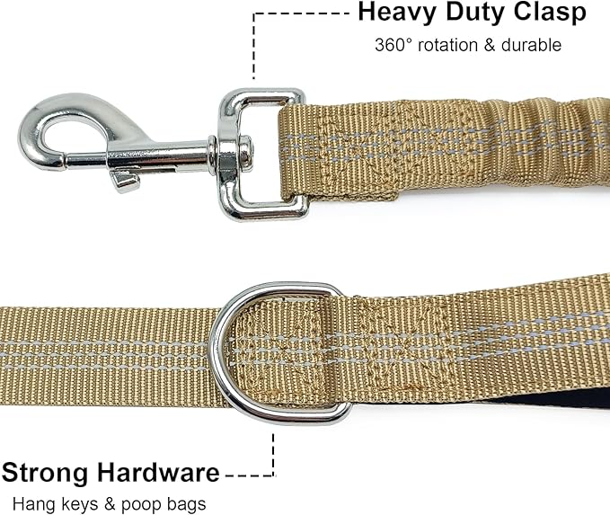 BTINESFUL 8ft Dog Leash with 3 Handles, Reflective Shork Absorbing Bungee Dog Leash, Safety Training Controlling for Large Medium Dogs (Brown, 1 in x 8 ft)
