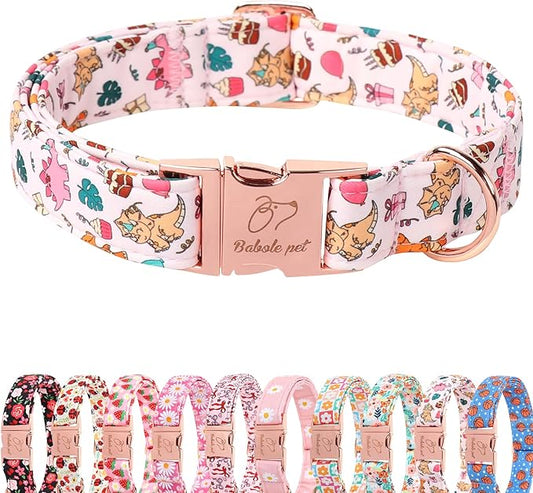 Cute Dinosaur Dog Collar - Adjustable Cartoon Girl Dog Collars for Giant Large Dogs, Heavy Duty Metal Buckle Pet Collar, Pink Dino, XL